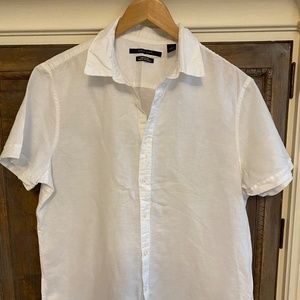 Perry Ellis Linen Blend White Large Button Down